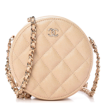 Chanel Iridescent Caviar Quilted Round Clutch With Chain Beige 1 of 8