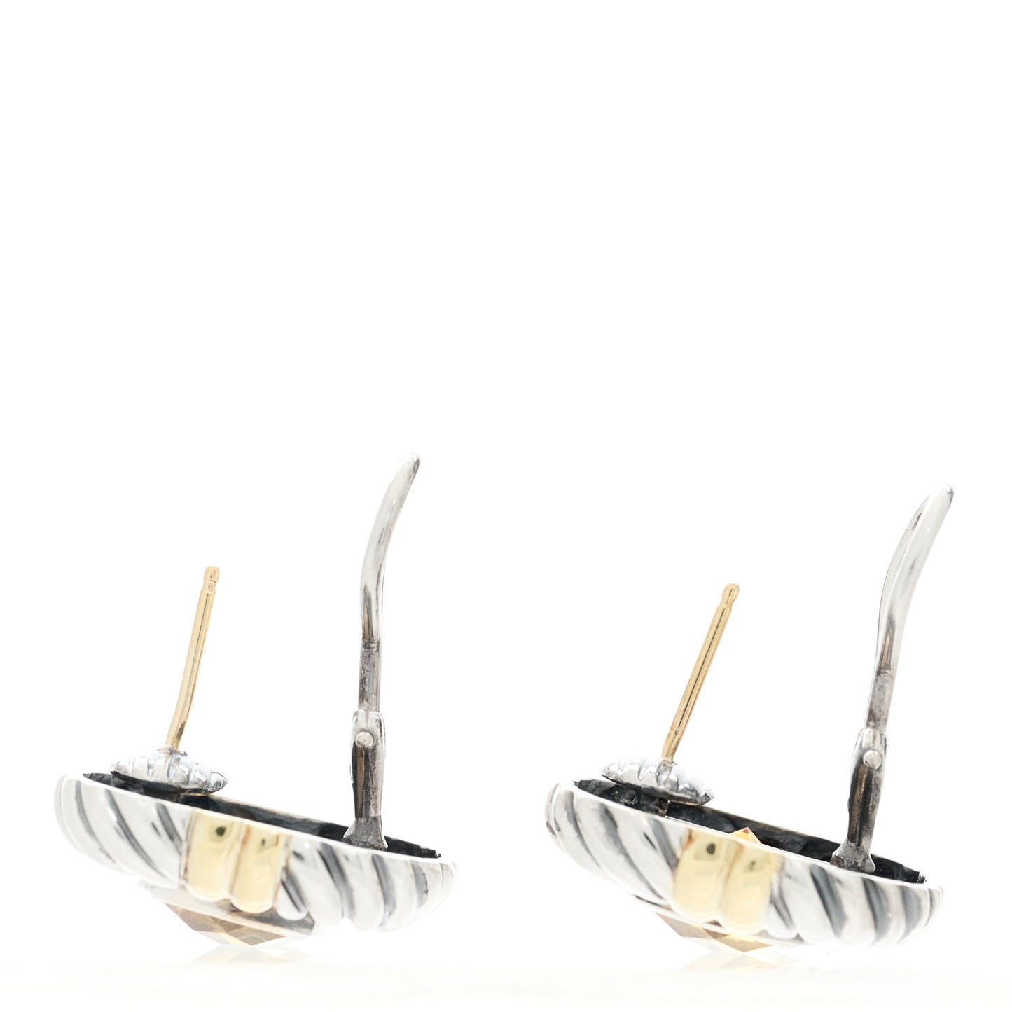 Sterling Silver 14K Yellow Gold Citrine 11mm Cable Earrings