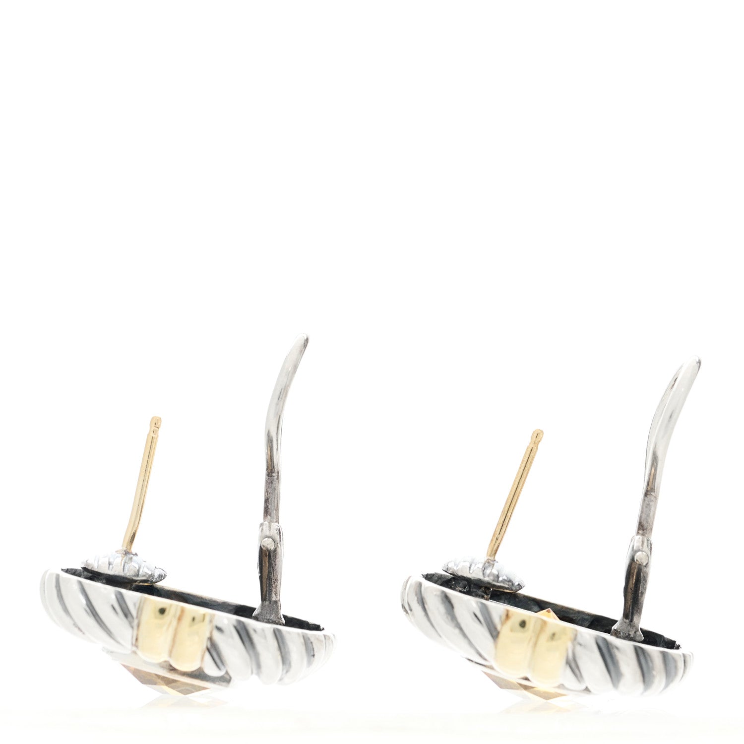 David Yurman Sterling Silver 14K Yellow Gold Citrine 11mm Cable Earrings 3 of 4