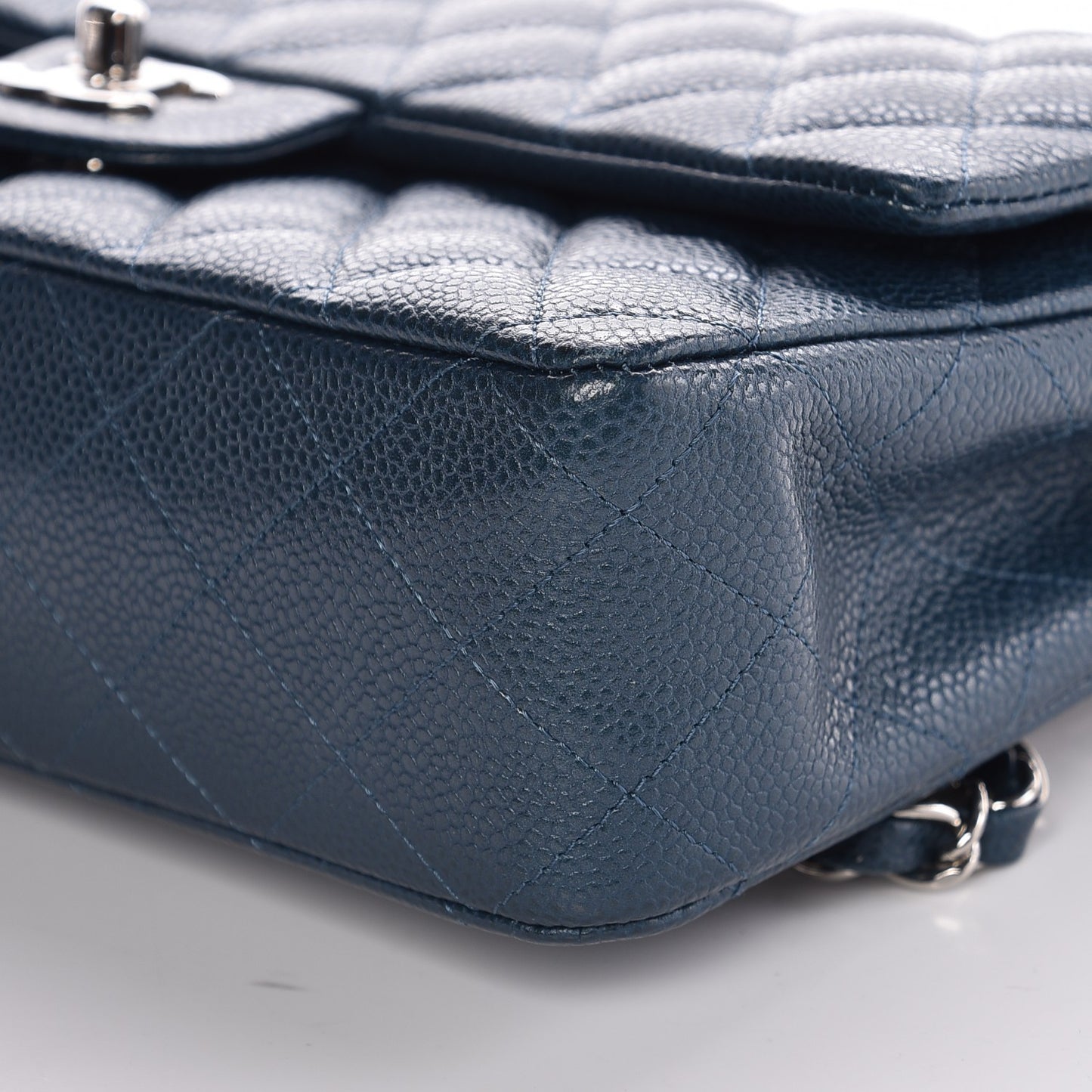 Metallic Caviar Quilted Medium Double Flap Dark Blue