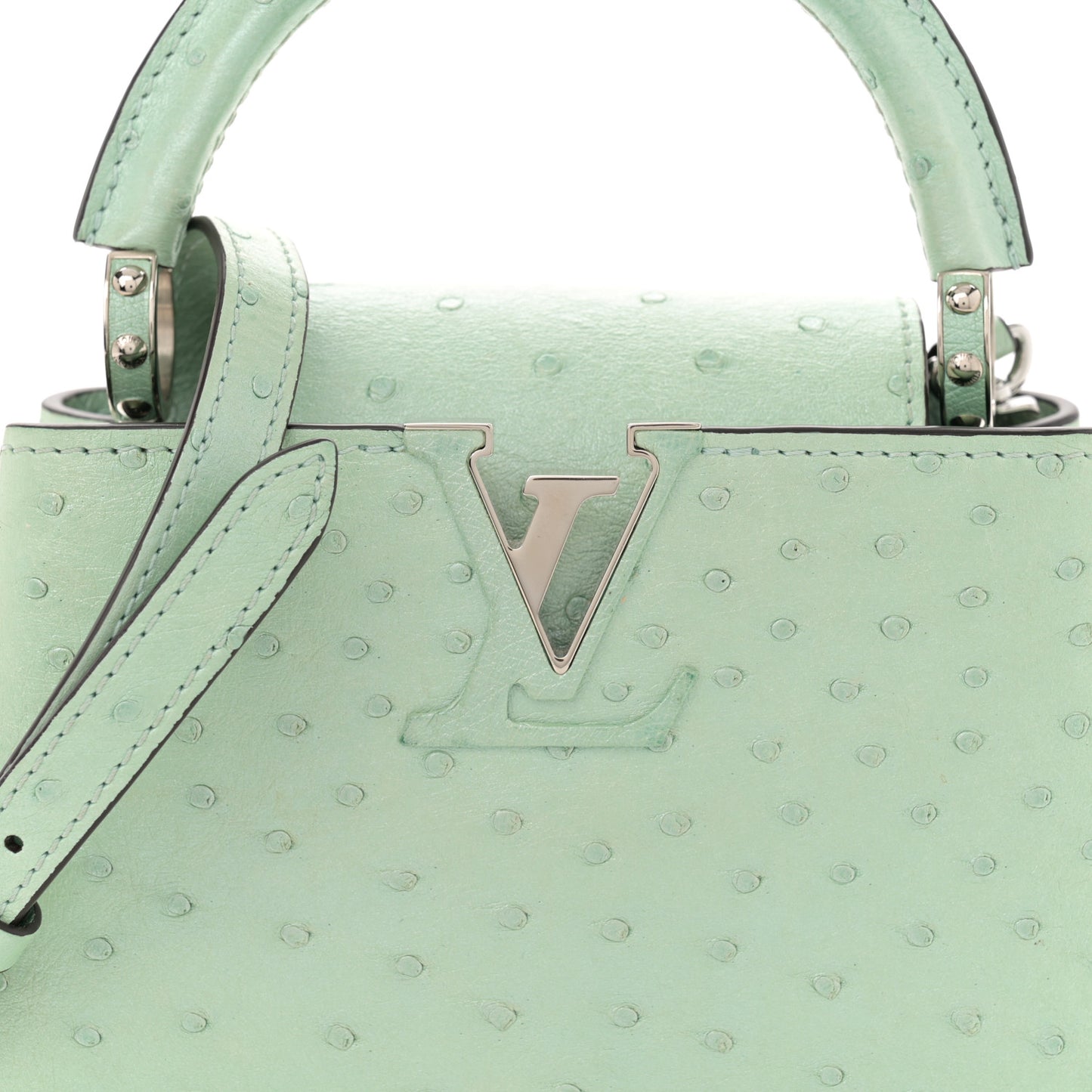 Iridescent Ostrich Capucines Mini Vert d’Eau