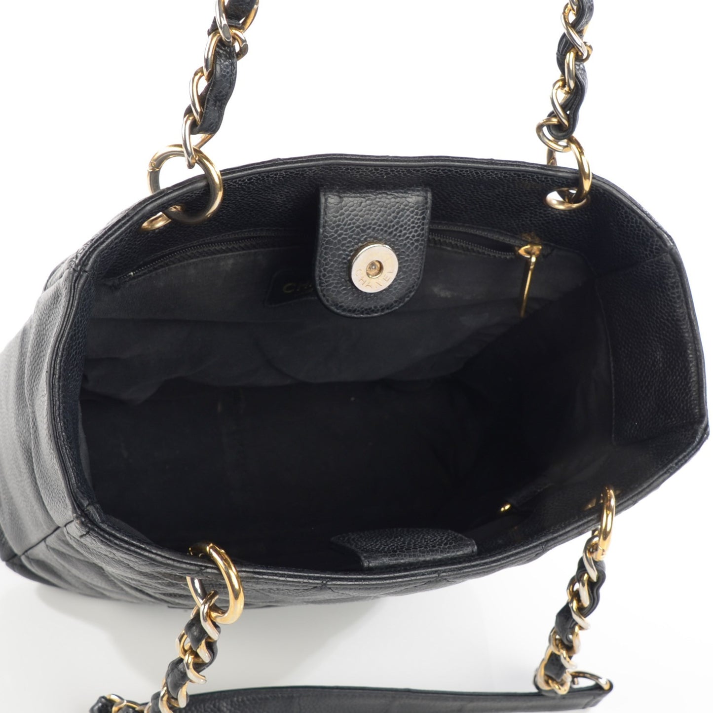 Caviar Quilted Petit Shopping Tote PST Black