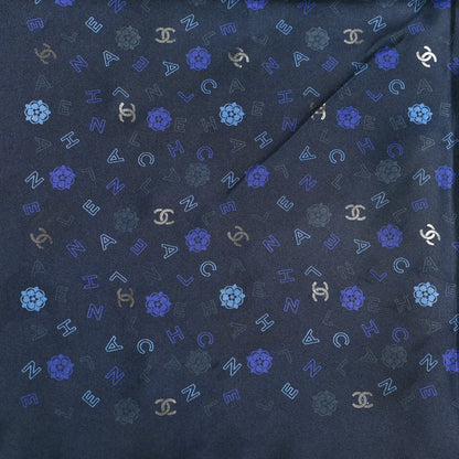 Chanel Silk Camellia CC Logo Square Scarf Blue 3 of 3