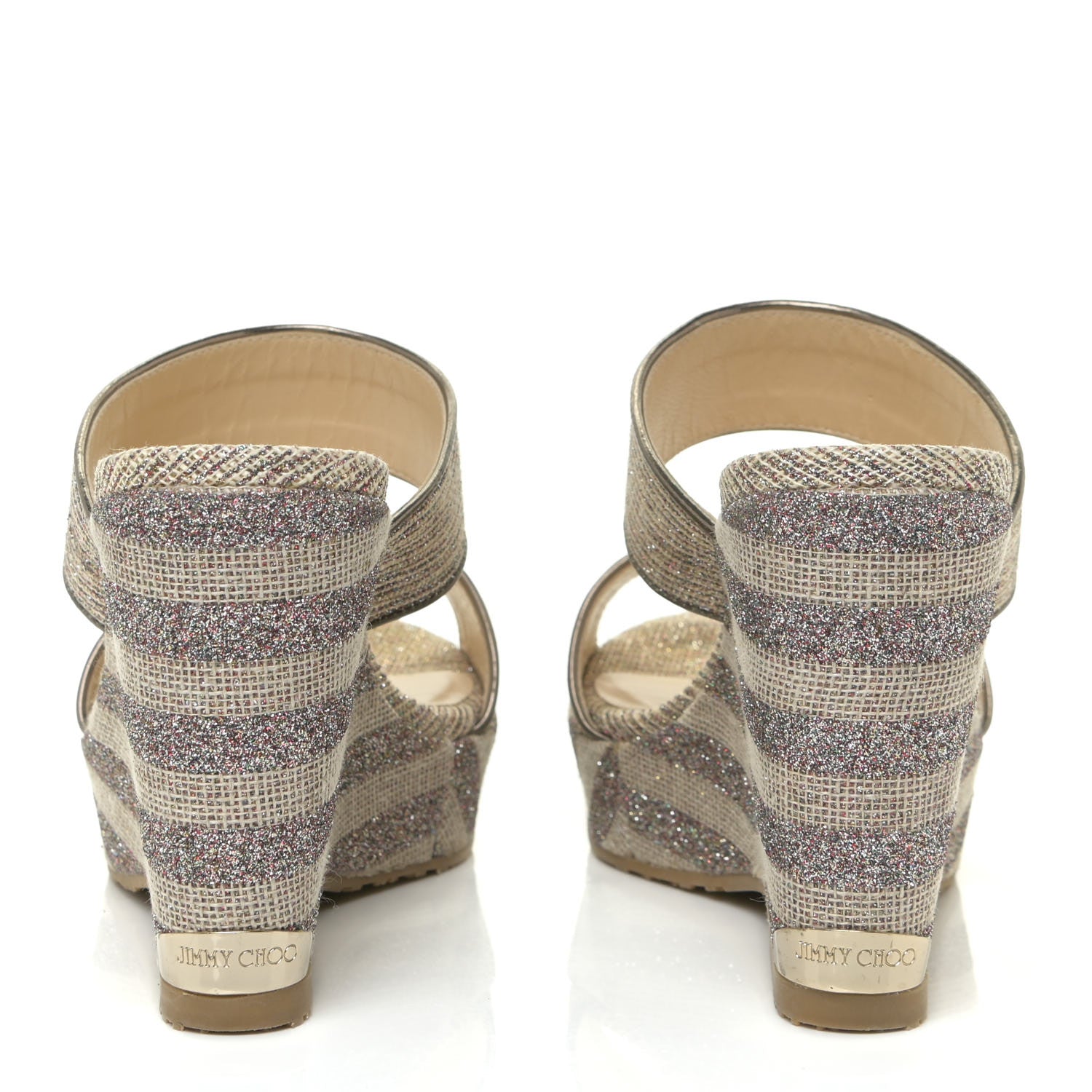 Jimmy Choo Metallic Raffia Wedge Sandals 38.5 Multicolor 4 of 11