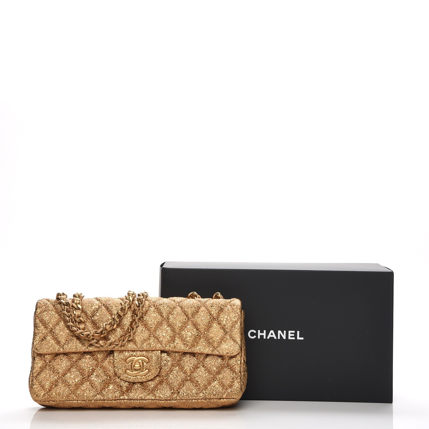 Chanel Metallic Crackled Calfskin Quilted East West Flap Dark Gold 8 of 8