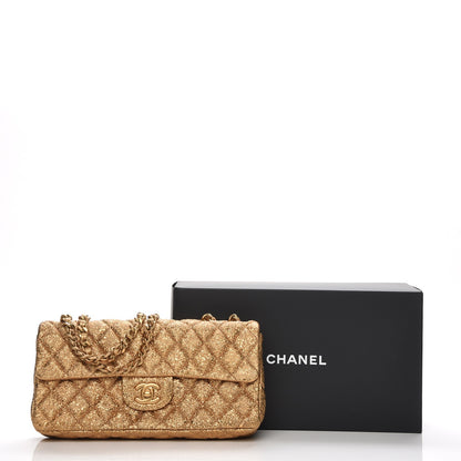 Chanel Metallic Crackled Calfskin Quilted East West Flap Dark Gold 8 of 8