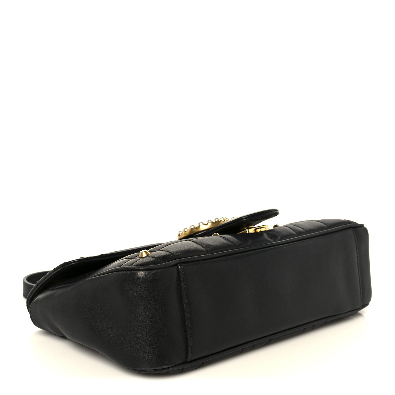 Gucci Calfskin Matelasse Studded Small Pearly GG Marmont Shoulder Bag Black 4 of 11