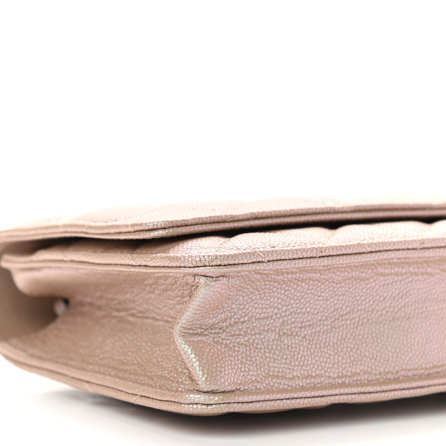Iridescent Caviar Quilted Wallet On Chain WOC Beige