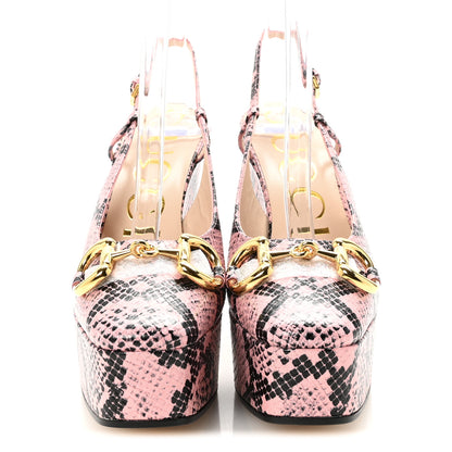 Gucci Calfskin Python Print Horsebit Platform 35/120mm Slingback Pumps 35 Wild Rose 3 of 9