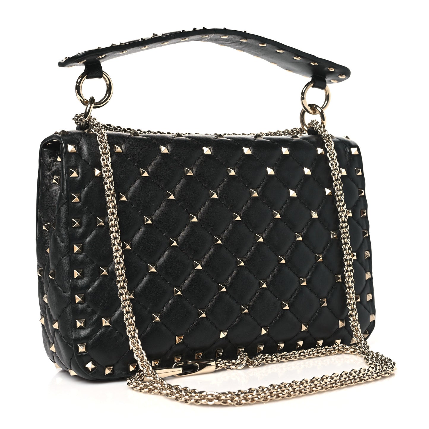Lambskin VLTN Print Medium Rockstud Spike Shoulder Bag Black