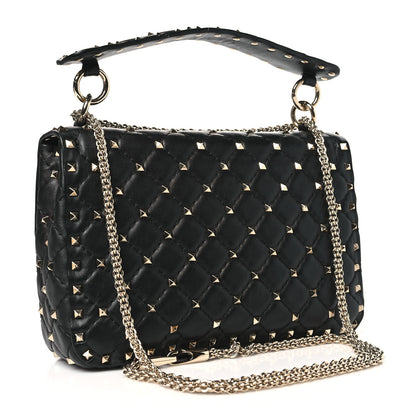 Valentino Garavani Lambskin VLTN Print Medium Rockstud Spike Shoulder Bag Black 3 of 9