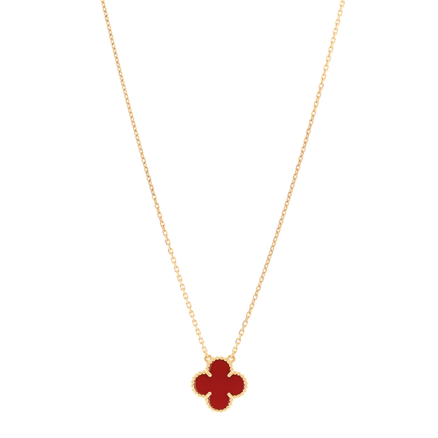 18K Yellow Gold Carnelian Vintage Alhambra Pendant Necklace