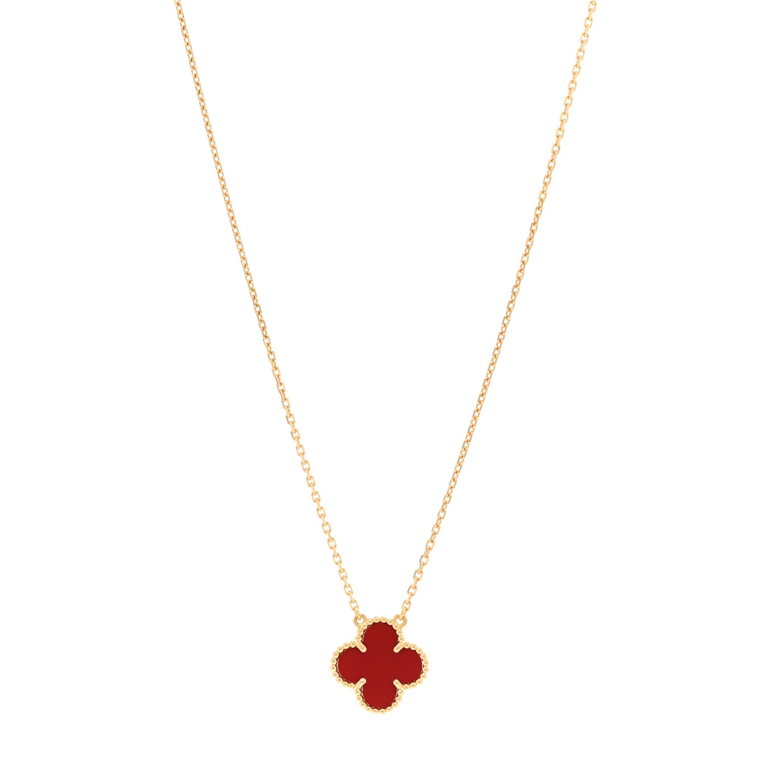 Van Cleef & Arpels 18K Yellow Gold Carnelian Vintage Alhambra Pendant Necklace 1 of 5