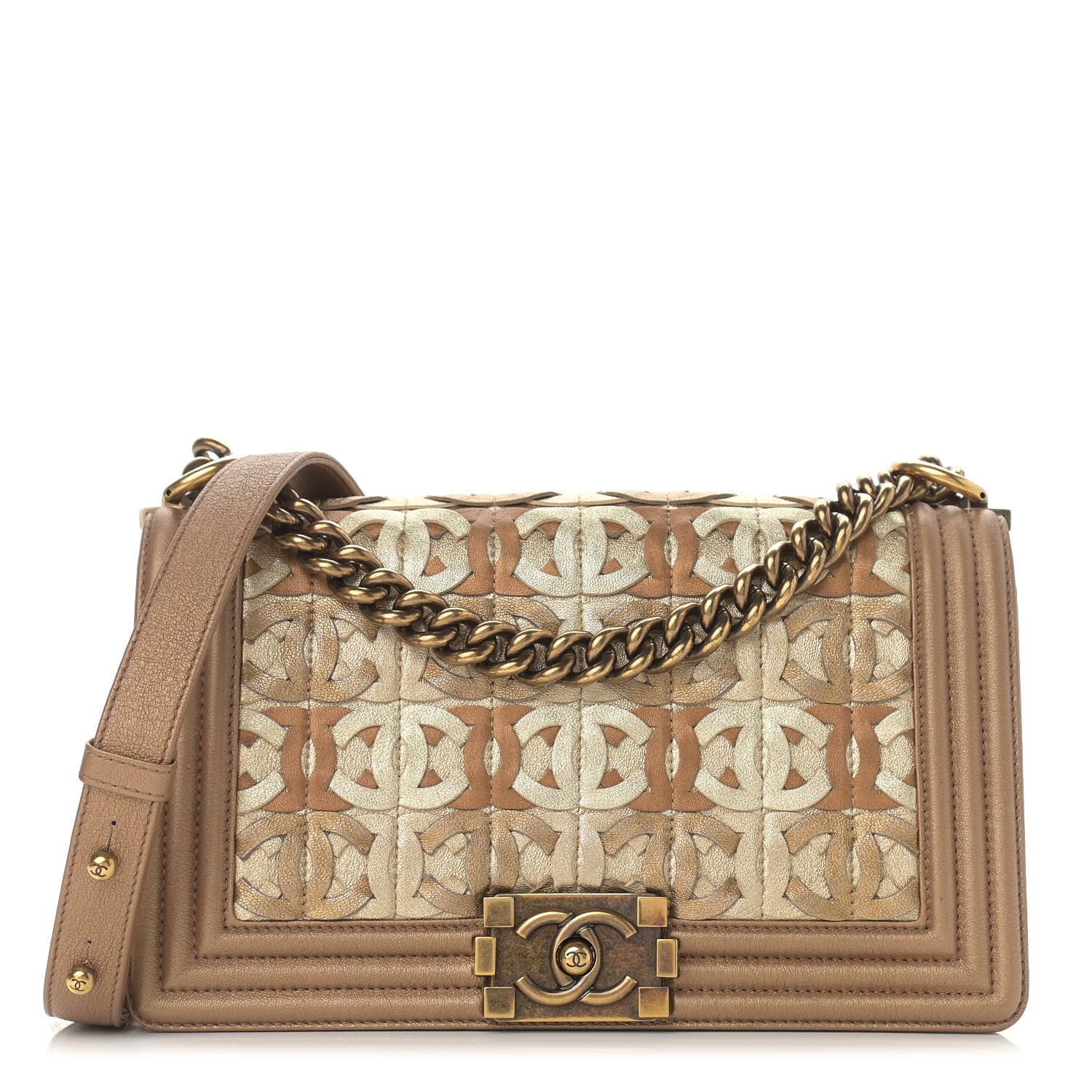 Chanel Metallic Lambskin Medium Golden CC Boy Flap Dark Gold 1 of 15