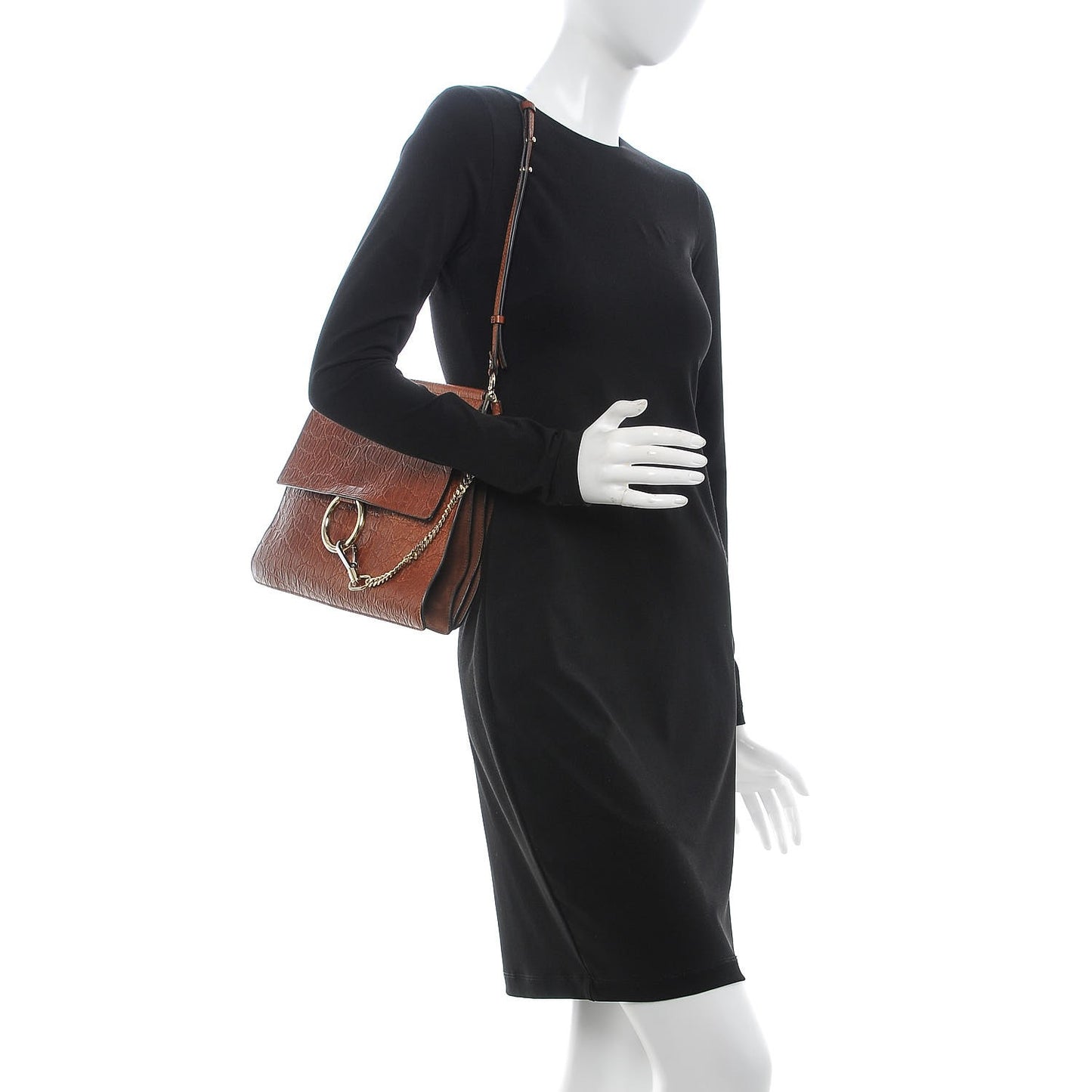 Calfskin Crocodile Embossed Medium Faye Shoulder Bag Mahogany