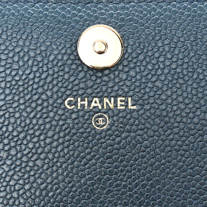 Chanel Metallic Caviar Quilted Square Wallet On Chain WOC Dark Blue 7 of 14