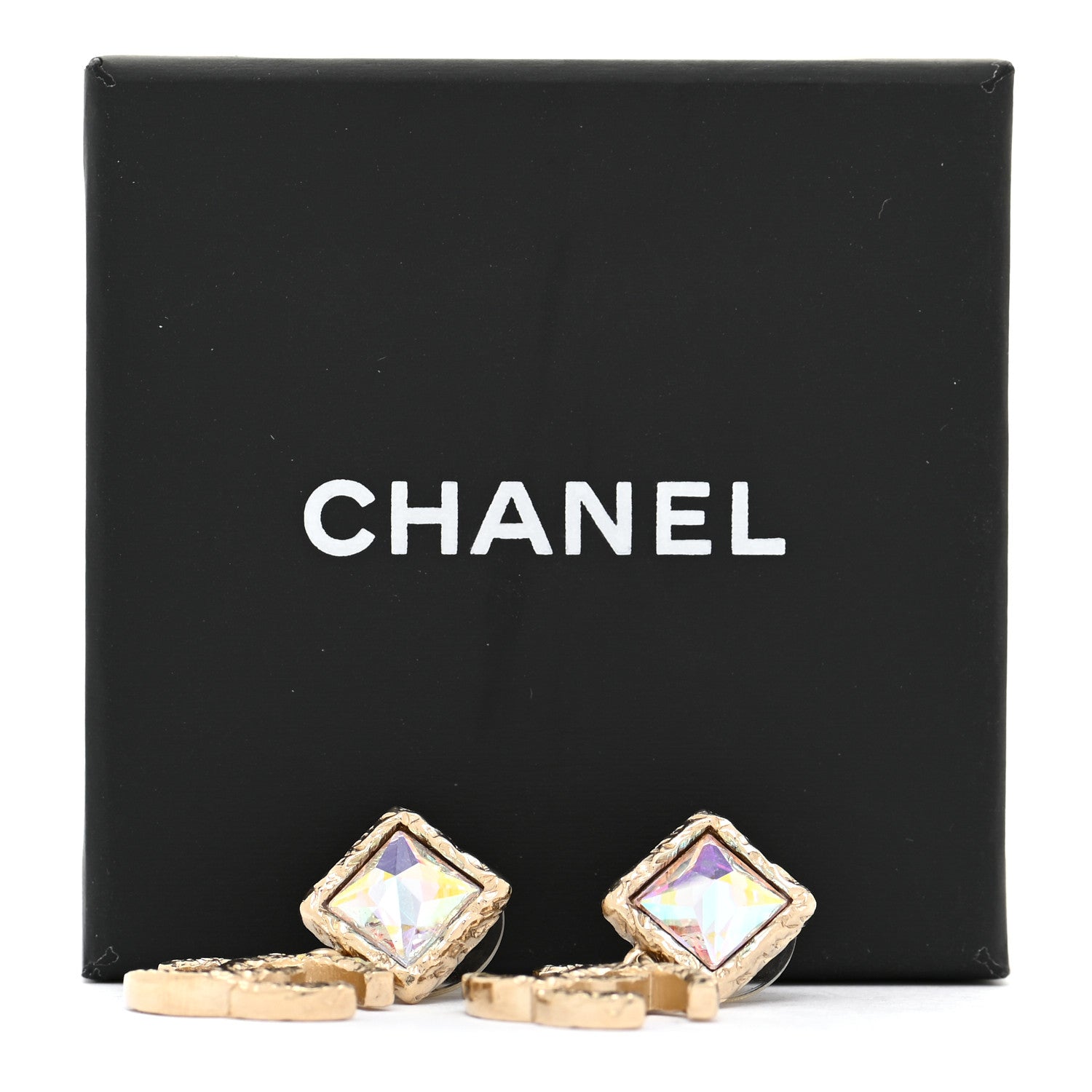 Chanel Iridescent Baguette Crystal CC Drop Earrings Gold 5 of 5
