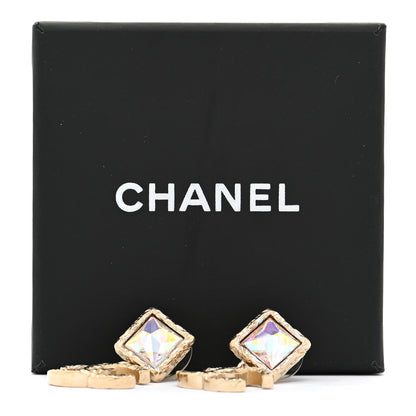 Chanel Iridescent Baguette Crystal CC Drop Earrings Gold 5 of 5