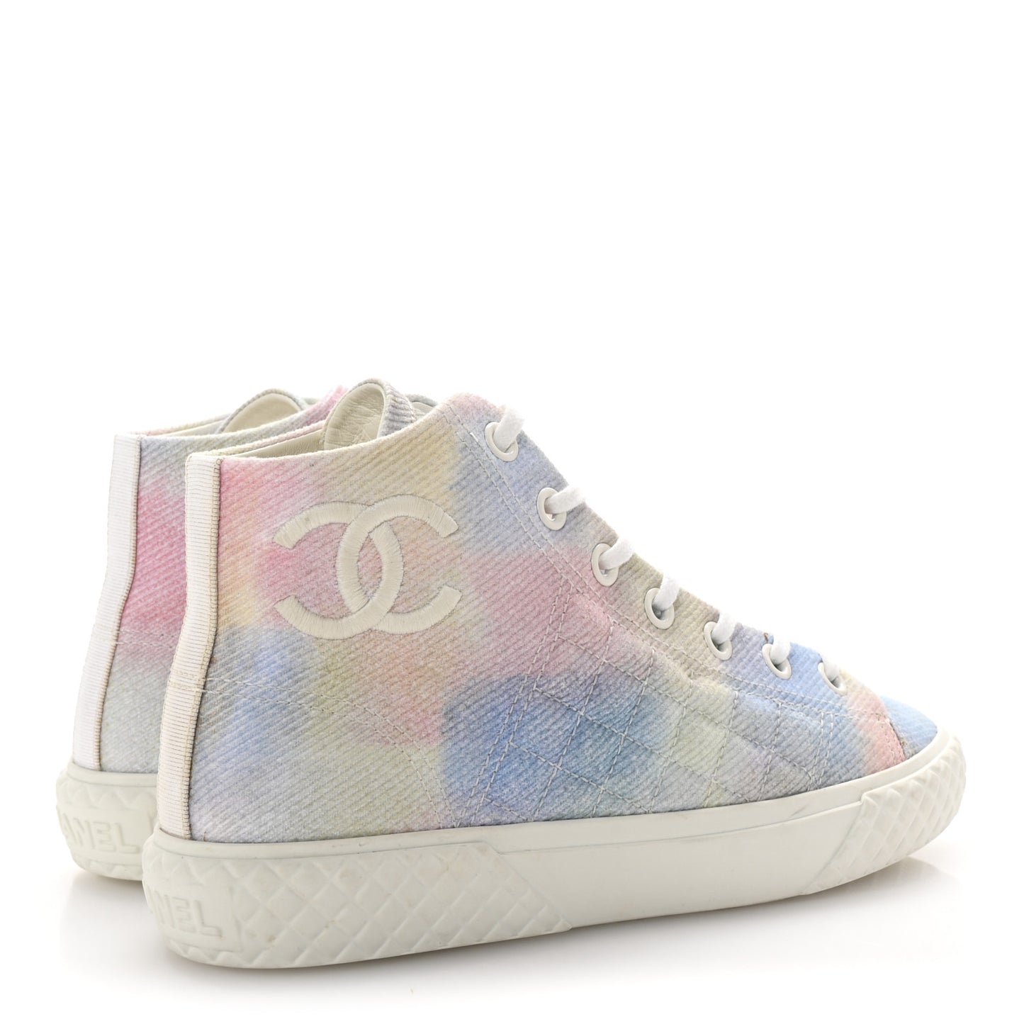 Printed Fabric Quilted High Top Sneakers 37 Green Pink Blue White