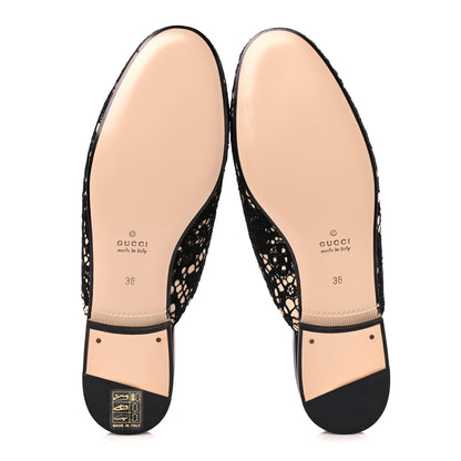 Gucci Lace Malaga Kid Womens Princetown Slippers 36 Black Skin Rose 5 of 8