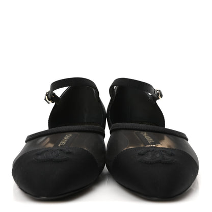 Chanel Mesh Grosgrain Cap Toe CC Flats 36 Black 3 of 8