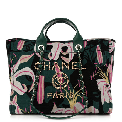 Chanel Velvet Calfskin Beaded Medium Deauville Tote Pink Green Black 1 of 11