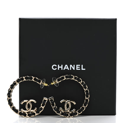 Chanel Lambskin CC Chain Hoop Earrings Gold Black 5 of 5