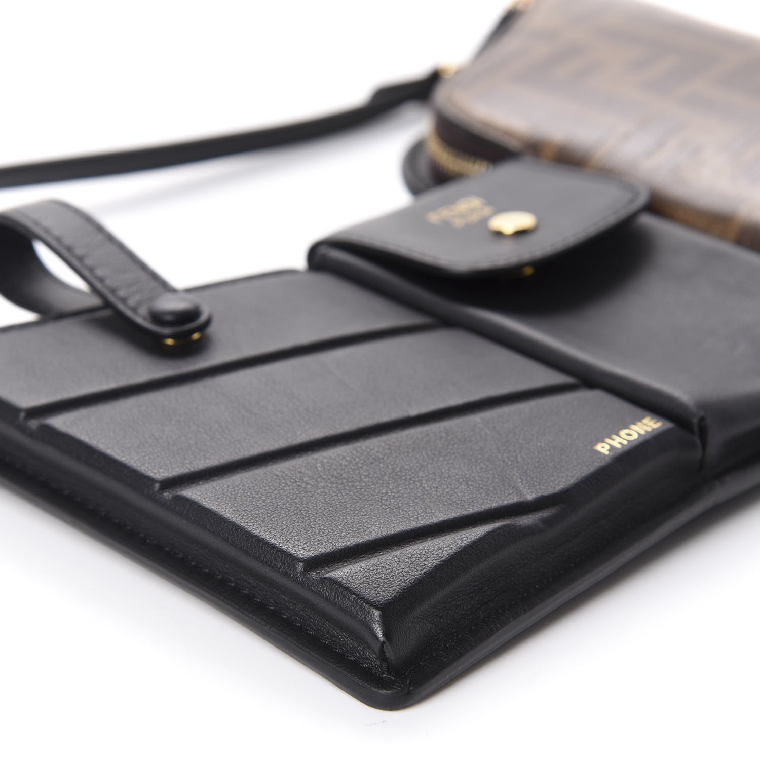 Fendi Vitello Grace Glazed Fabric FF 1974 3 Pocket Mini Crossbody Bag Black Mogano Panna 6 of 9