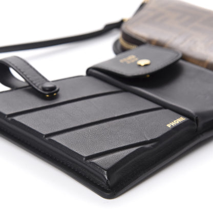 Fendi Vitello Grace Glazed Fabric FF 1974 3 Pocket Mini Crossbody Bag Black Mogano Panna 6 of 9