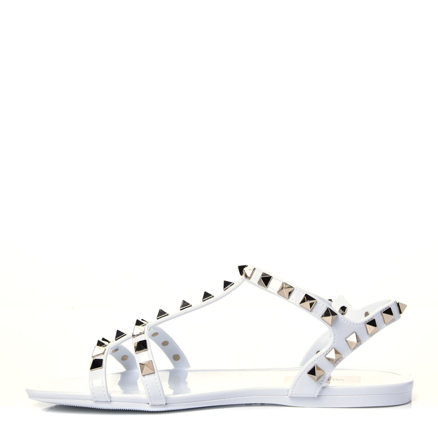 PVC Jelly Rockstud Caged Flat T-Strap Sandals 35 Optic White