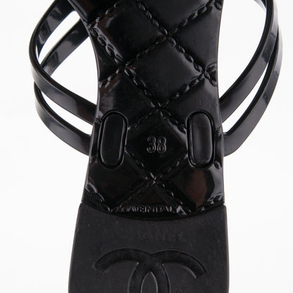 Chanel Jelly Camellia Thong Sandals 38 Black Ivory 6 of 7