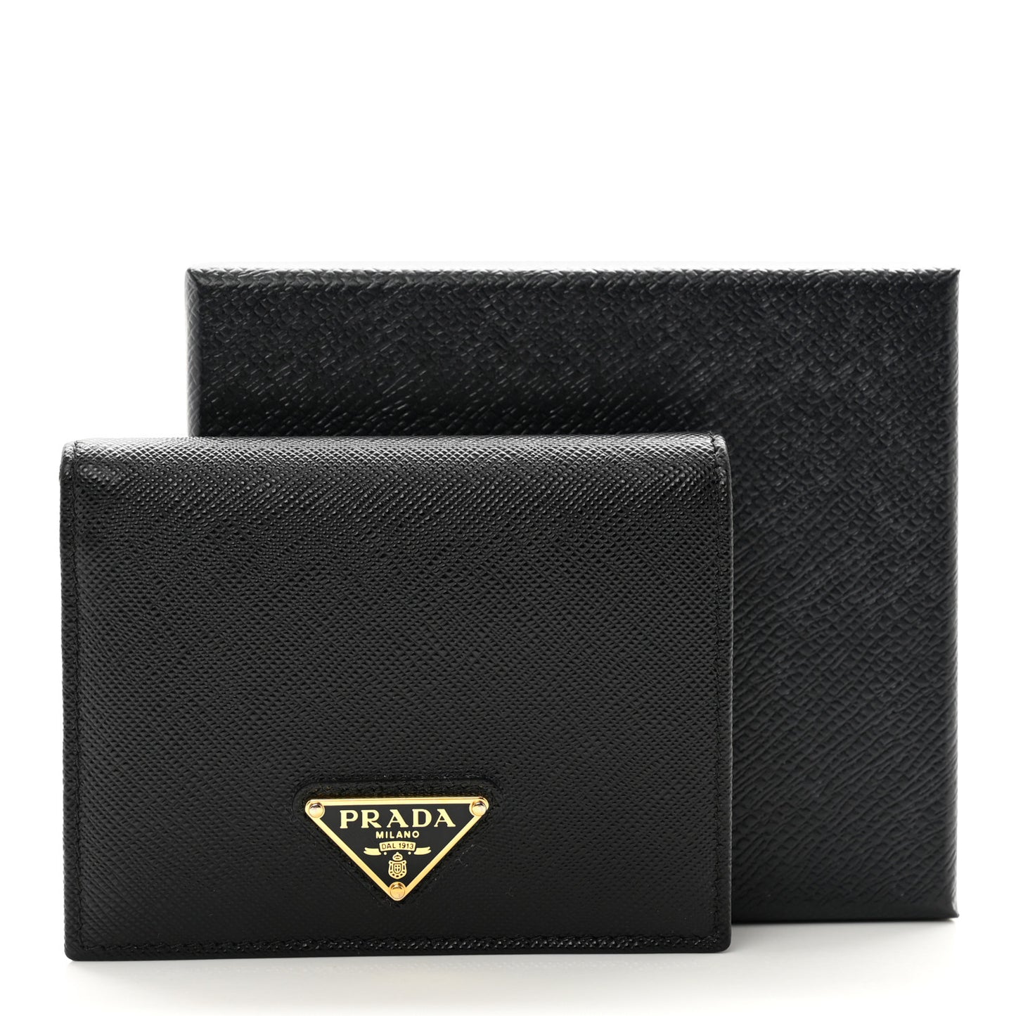 Saffiano Small Triangle Bi-Fold Wallet Black
