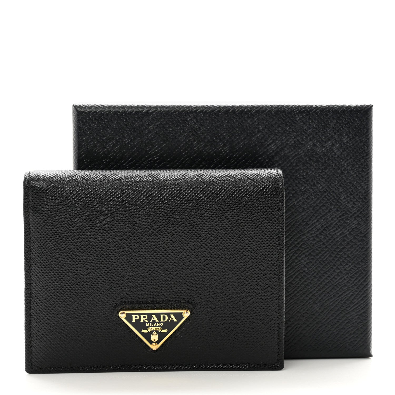 Prada Saffiano Small Triangle Bi-Fold Wallet Black 3 of 7