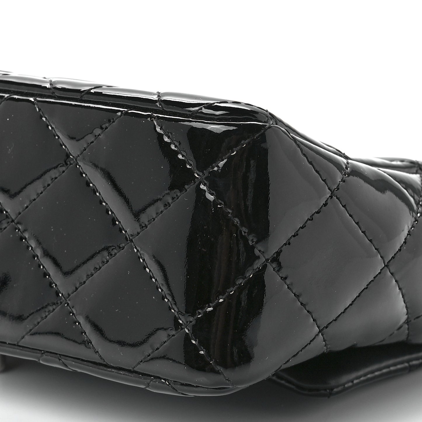 Patent Calfskin Quilted Mini Rectangular Flap Black