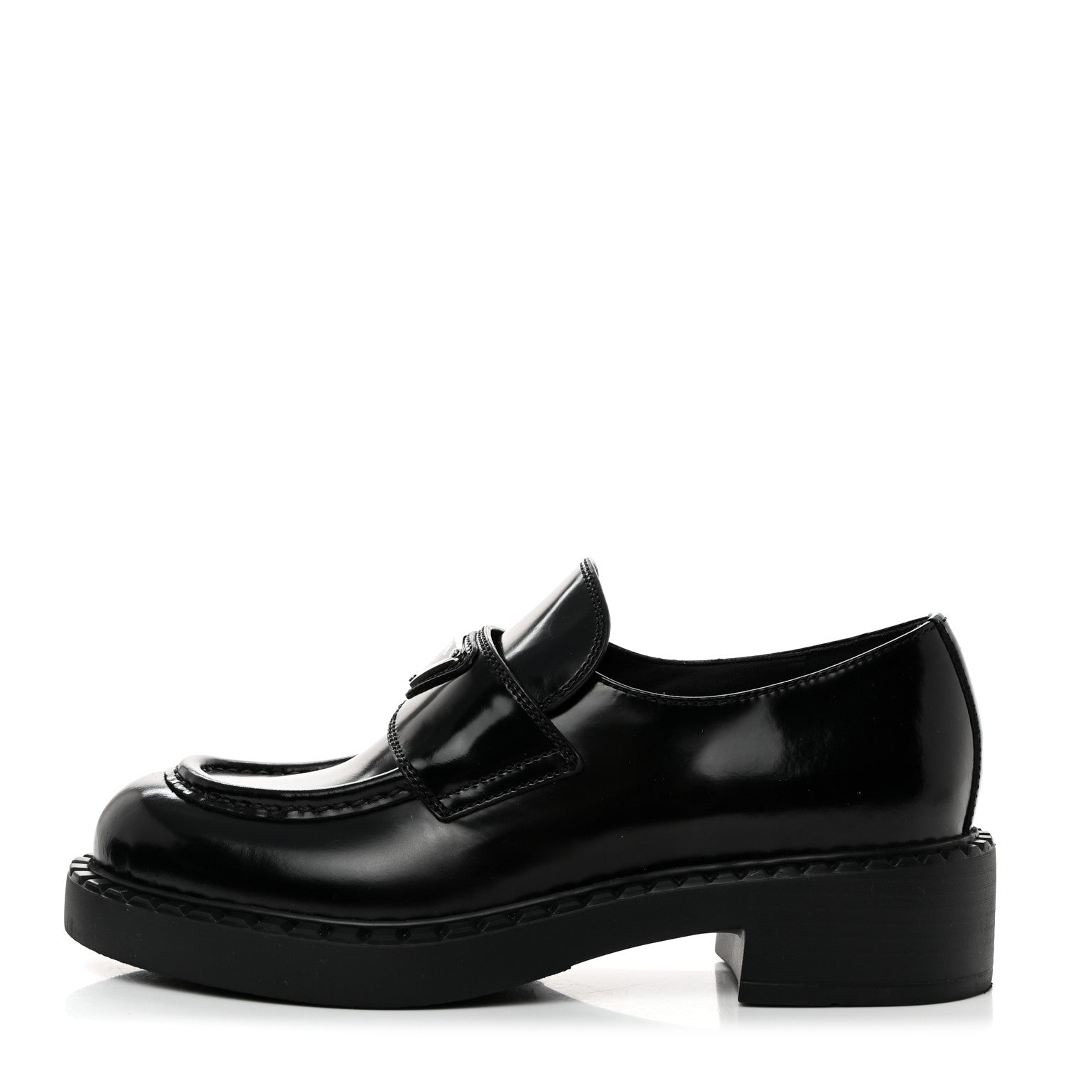 Prada Spazzolato Metal Triangle Logo 50mm Loafers 36 Black 1 of 9