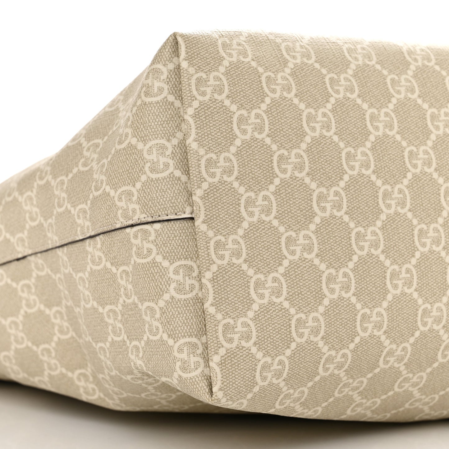 GG Supreme Monogram Textured Dollar Calfskin Web Medium Ophidia Shopping Tote Beige Mystic White Oatmeal
