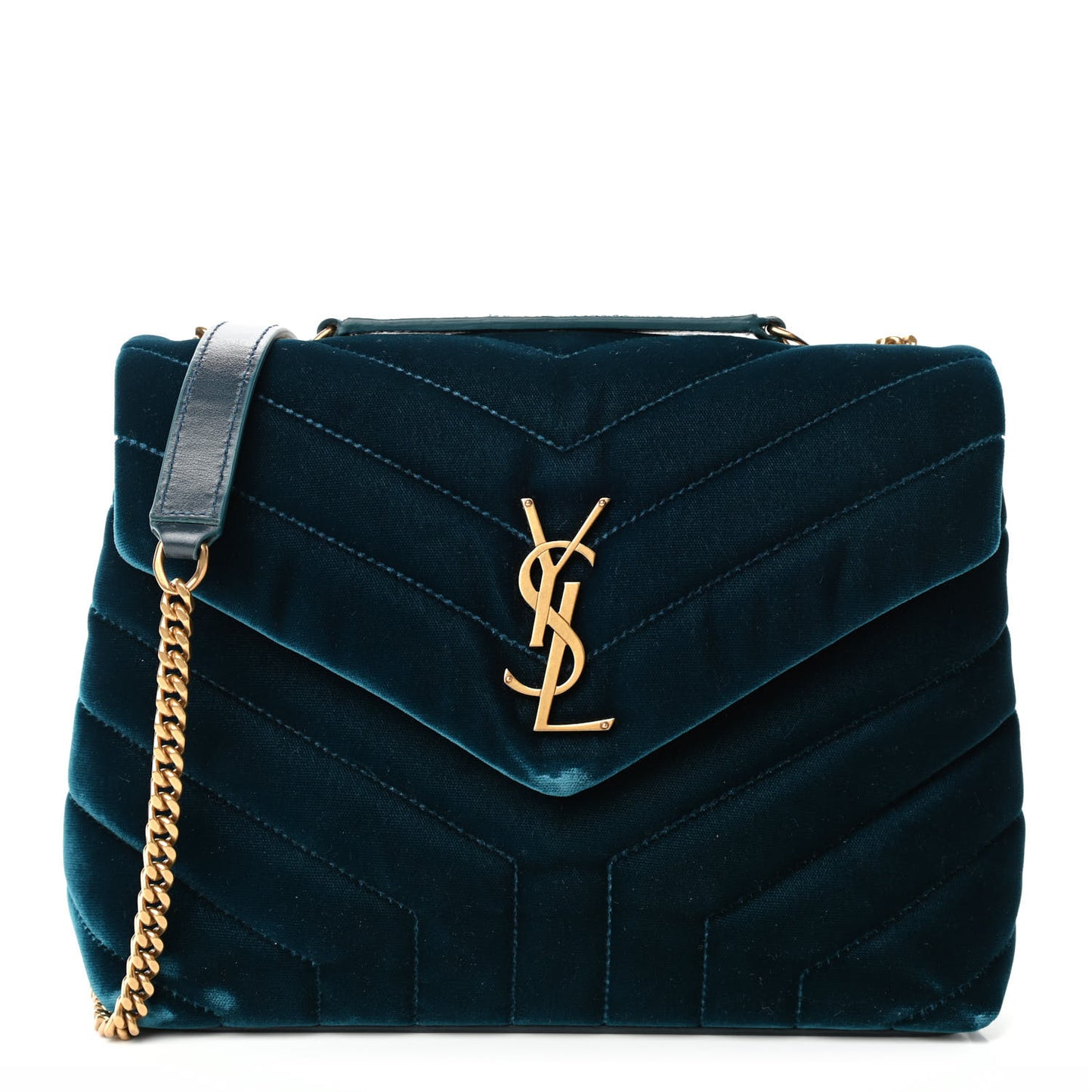 Velvet Y Quilted Monogram Small Loulou Chain Satchel Dark Ottanio