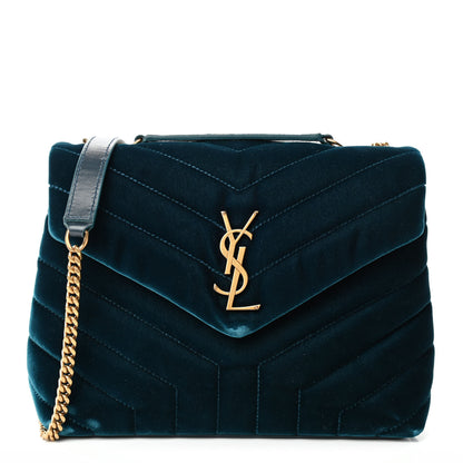 Saint Laurent Velvet Y Quilted Monogram Small Loulou Chain Satchel Dark Ottanio 1 of 4