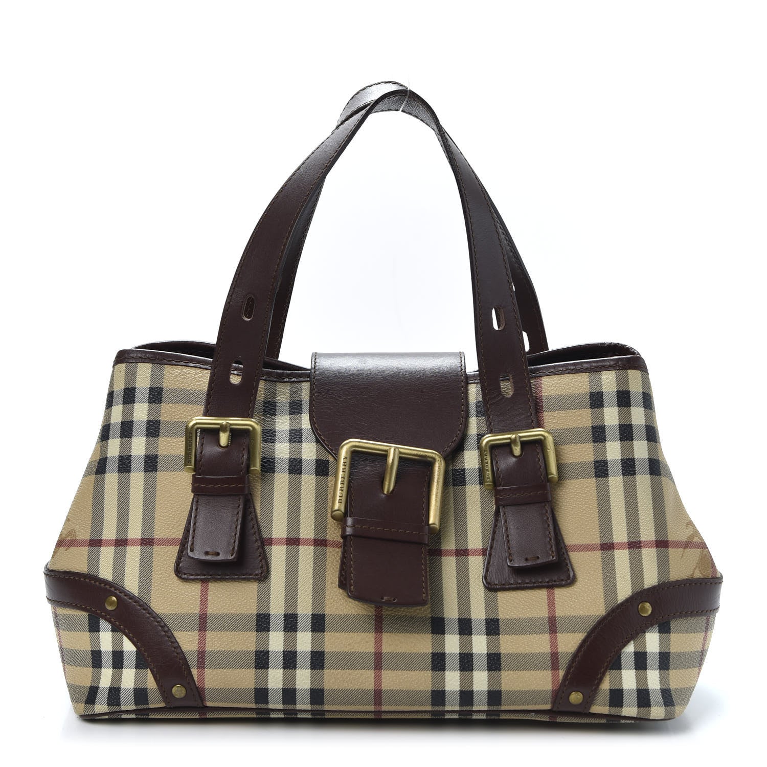 Burberry Haymarket Check Buckle Satchel Chocolate 1 of 11