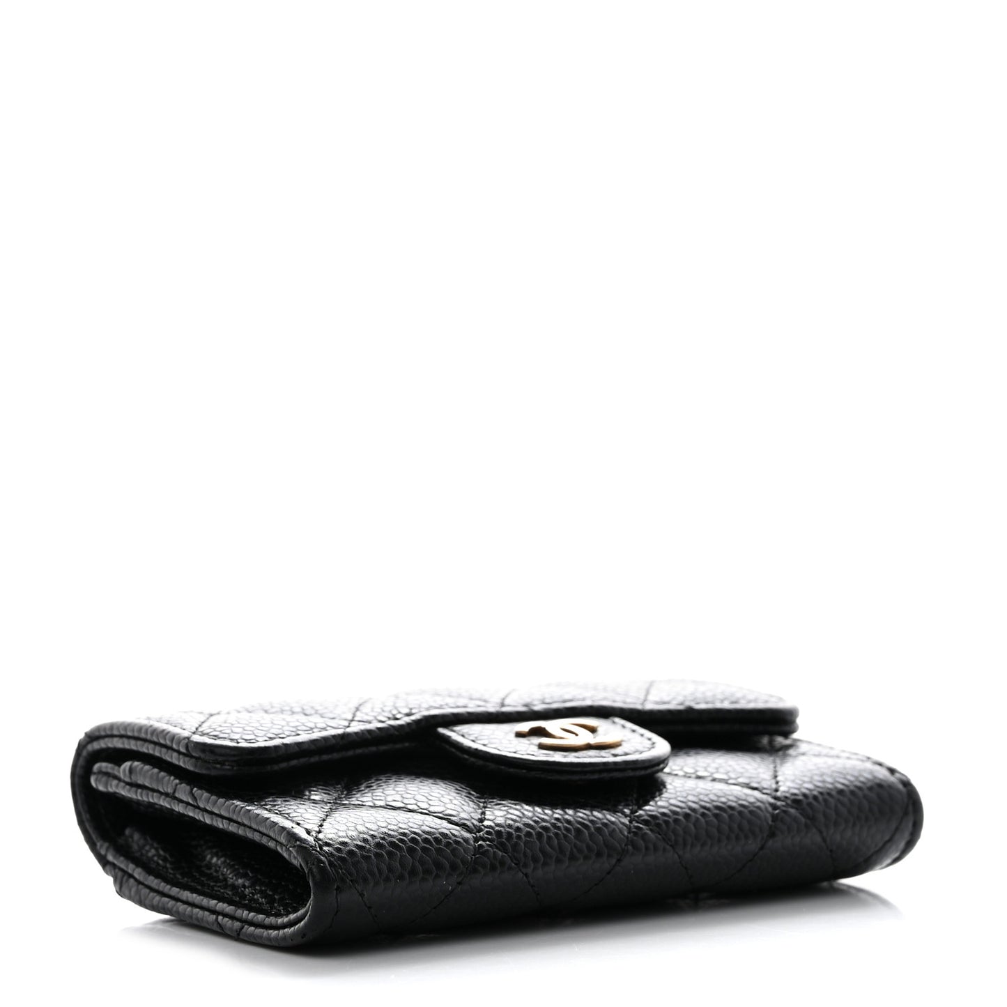Caviar Quilted Flap Card Holder Wallet Black