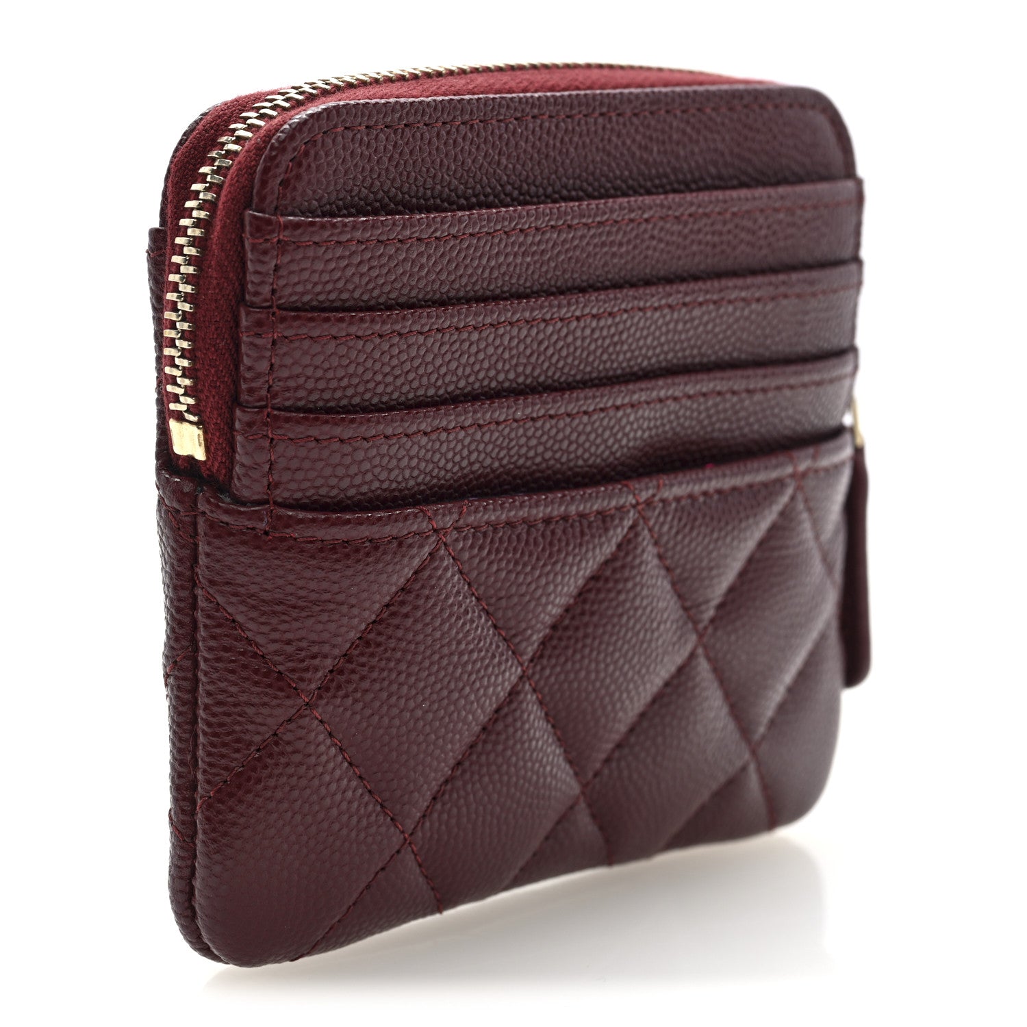 Chanel Caviar Quilted Crystal Zip Card Holder Wallet Burgundy 3 of 8