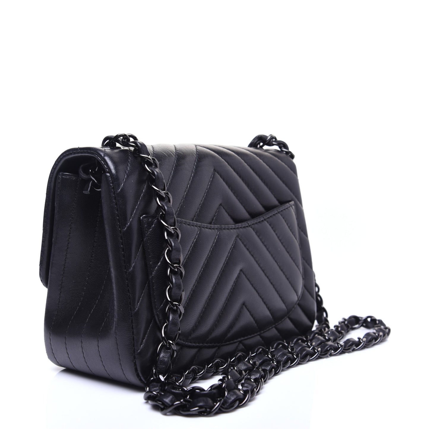 Lambskin Chevron Quilted Mini Square Flap So Black