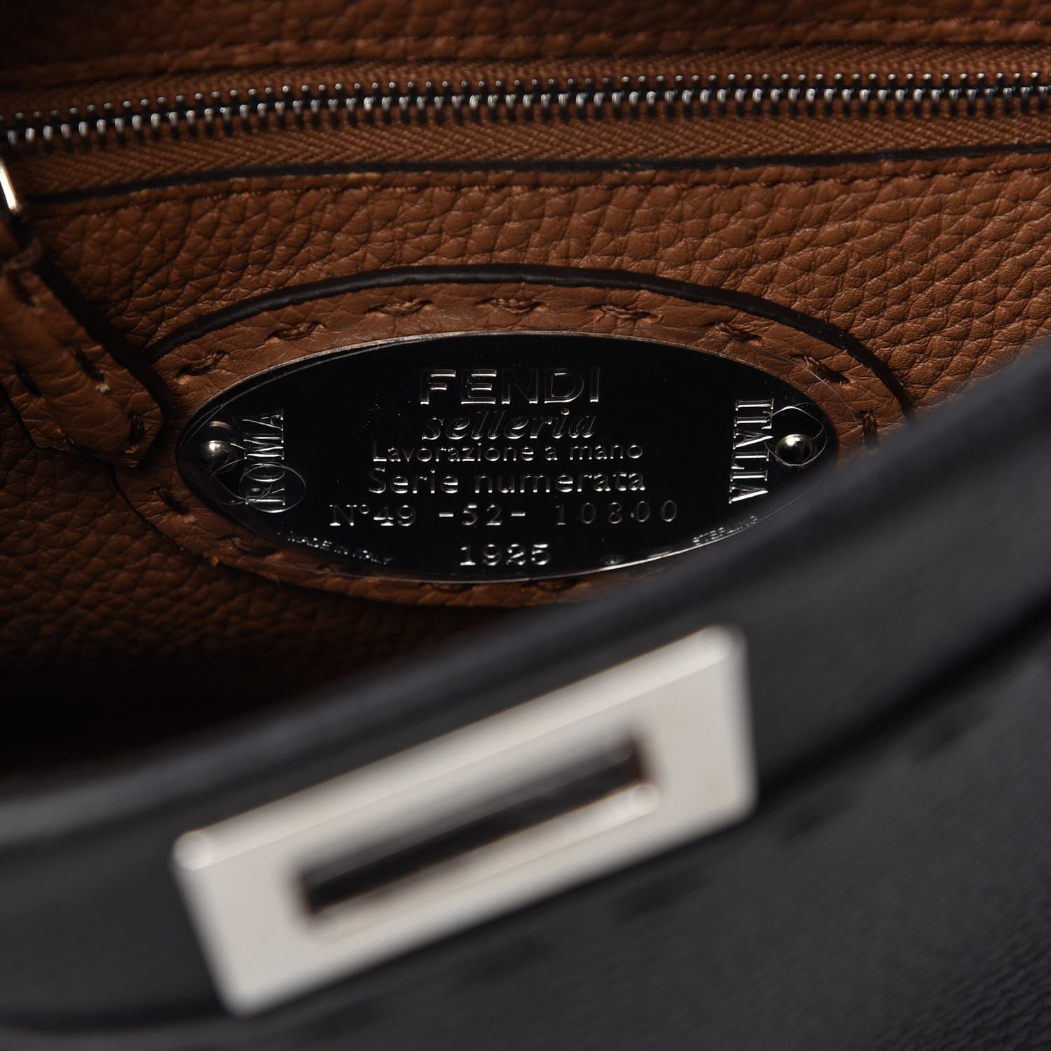 Fendi Cuoio Romano Selleria Bi-Color Mini Peekaboo Iconic Satchel Black Mou 8 of 9