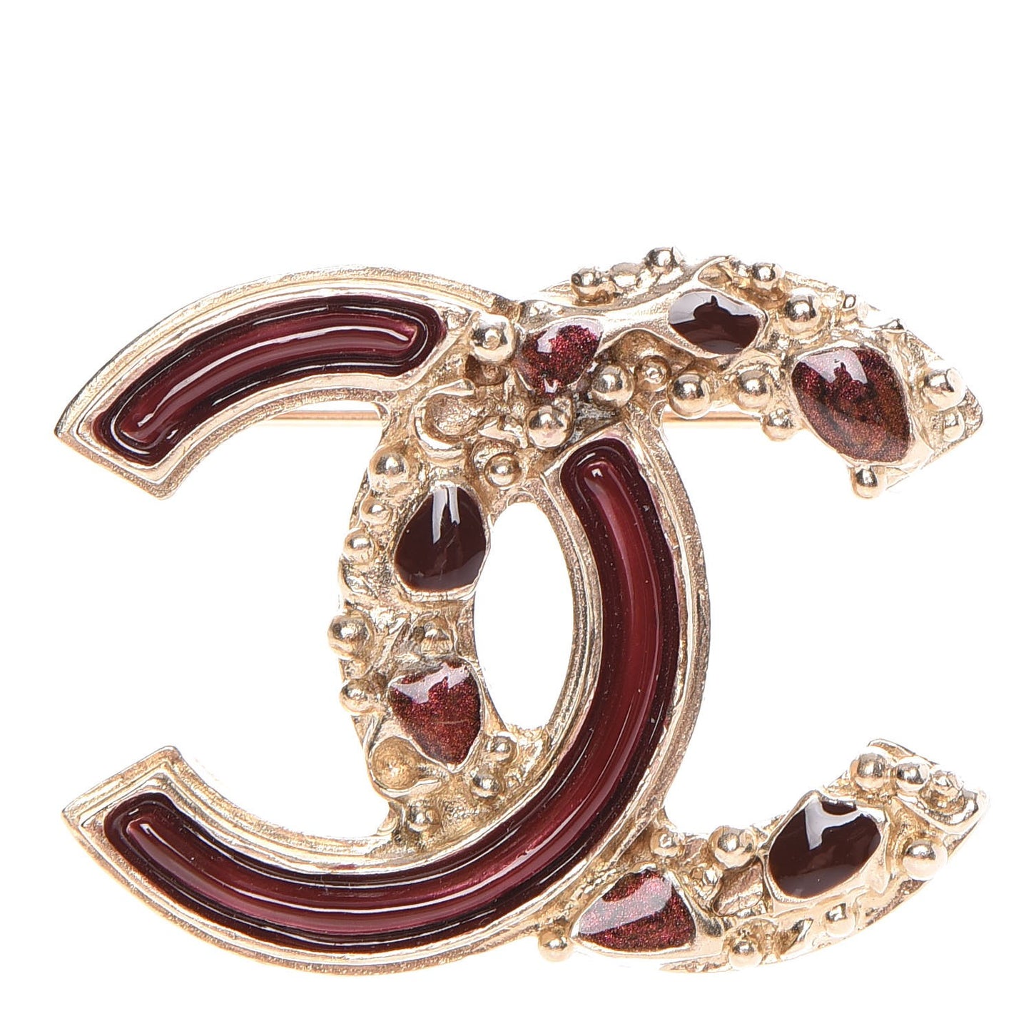 Enamel Gripoix Poured Glass CC Brooch Gold