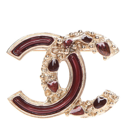 Chanel Enamel Gripoix Poured Glass CC Brooch Gold 1 of 5
