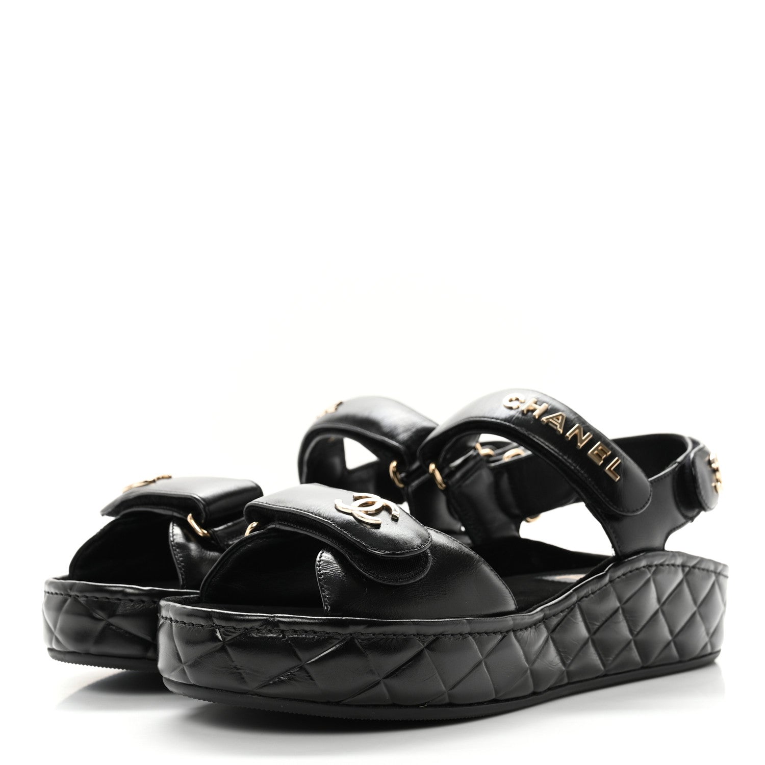 Chanel Shiny Calfskin Logo Platform Sandals 38 Black 3 of 12