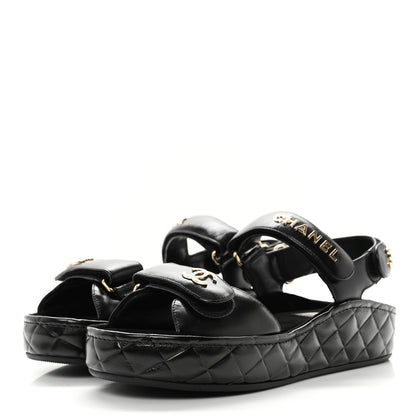 Chanel Shiny Calfskin Logo Platform Sandals 38 Black 3 of 12