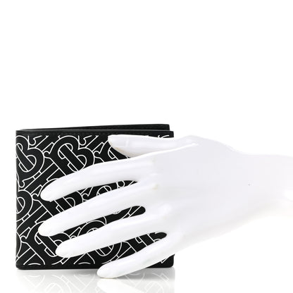 Burberry Calfskin Embossed Monogram Bi-Fold Wallet Black White 2 of 6