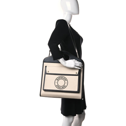 Burberry Canvas Smooth Calfskin Two Tone Medium Pocket Bag Natural Black 2 of 10