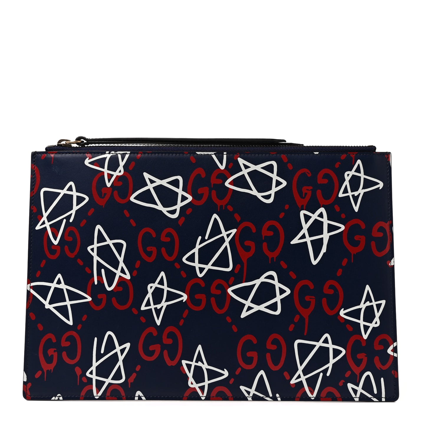 Calfskin GucciGhost Print Pouch Blue Agata Hibiscus Red